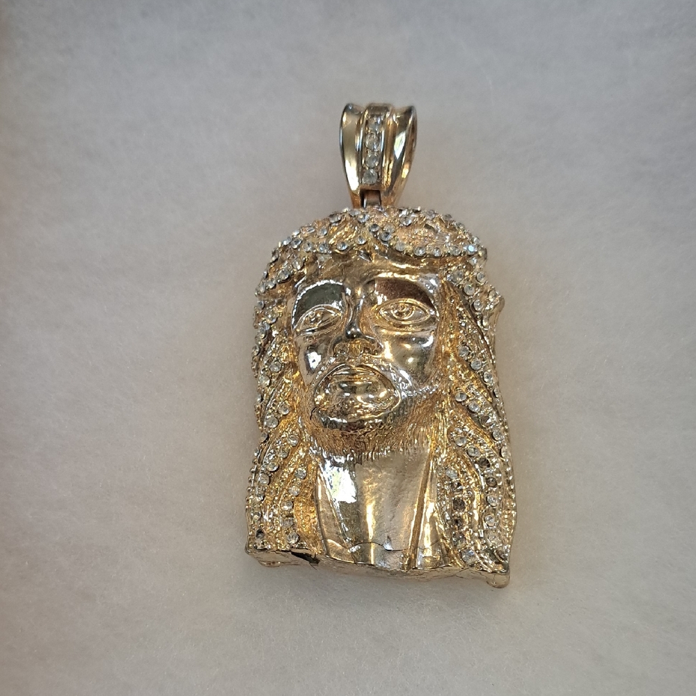 Gold Jesus Pendant with Crystals